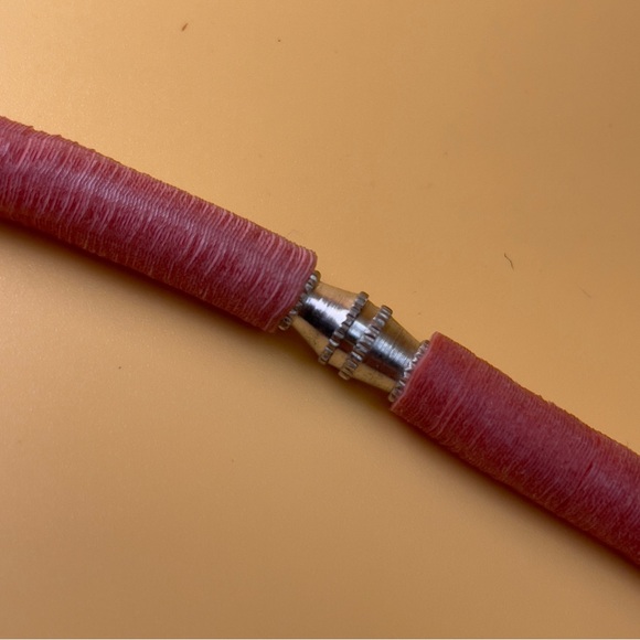 1970s Ghana Krobo Pink Vinyl Heishi Boho Choker w/ Antique Striped Trade Bead 💖 - Picture 9 of 12